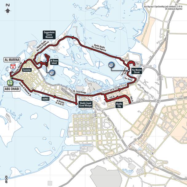 Venerd 21 ottobre, seconda tappa, Abu Dhabi-Abu Dhabi (Marina),  115 km 